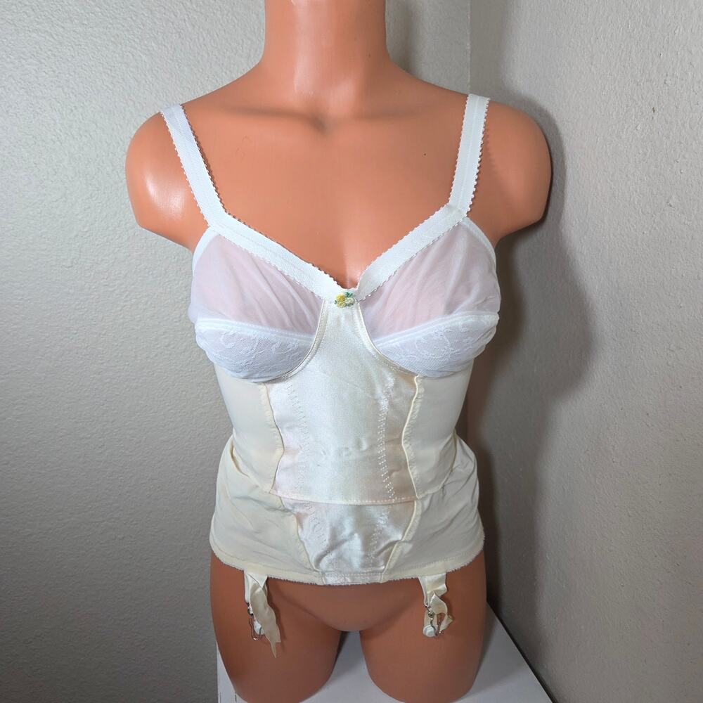 Vintage 1960's-1970's JcPenney Cream Longline Bra Bustier with Garter Straps 36A